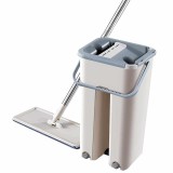 Set Curatenie Mop Plat cu Galeata si Storcator, Rezerva Microfibra, Gri/Alb