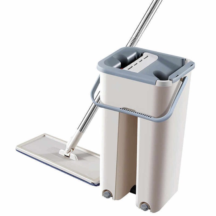 Set curatenie STRATCH CLEANING MOP, galeata cu storcator si rezerva mop, Alb/Gri