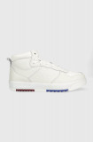 Tommy Jeans sneakers din piele Leather Basket Midcut culoarea alb