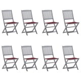 vidaXL Scaune pliabile de exterior cu perne, 8 buc., lemn masiv acacia 3078299
