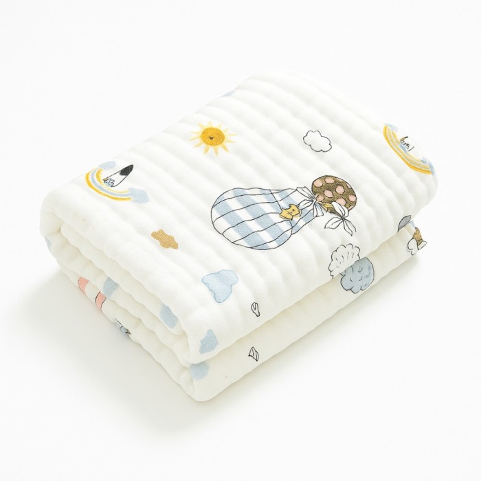 Prosop muselină/bumbac REDQUIT&reg;, alb cu baloane, 70&times;90 cm &ndash; pentru bebeluși și copii