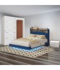 Dormitor Albastru 160x200 cm, Pat Tapitat Catifea cu LED, Dulap 150 cm, Noptiere, Somiera Metalica (Fara Saltea)