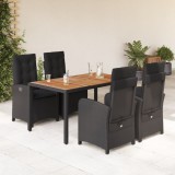 Set mobilier de grădină cu perne, 5 piese, negru, poliratan