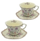 Serviciu Portelan Vintage 2 Cesti si farfurii, FLOWERS SPRING, Jovy