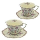 Serviciu Portelan Vintage 2 Cesti si farfurii, FLOWERS SPRING