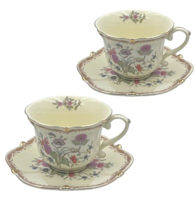 Serviciu Portelan Vintage 2 Cesti si farfurii, FLOWERS SPRING foto