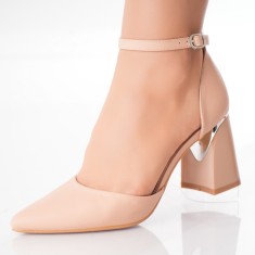 Pantofi dama cu toc Roz din Piele Ecologica Oriana, 35