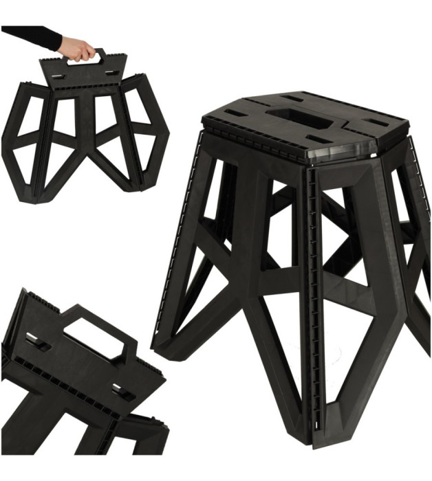 Scaun pliabil de camping din plastic, negru, 33 x 42 x 40 cm