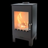 Soba moderna Verso INA L, 7,5 kW, din oțel, cu geam panoramic termorezistent, design modern, negru