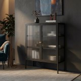 Vitrinen-Sideboard Vinterhavn Stahl 2-t&uuml;rig 100x80x30 cm Schwarz [en.casa]