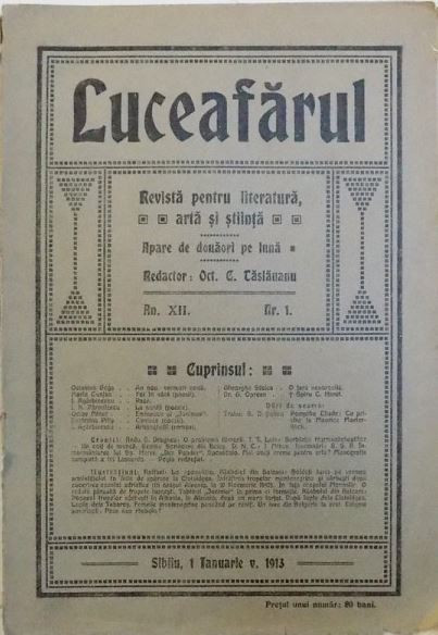 Luceafarul - Revista pentru Literatura, Arta si Stiinta. Anul XII Nr. 1 Sibiu Ianuarie 1913