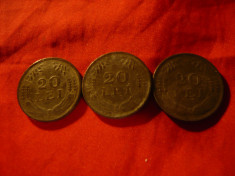 3 Monede 20 lei 1942 ,1943 si 1944 ,zinc , cal. f.buna foto