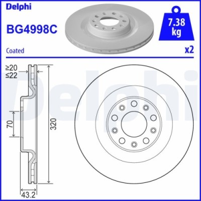 Set discuri frana spate DELPHI, Alfa Romeo Giulia (952 ), 10.2015-, Stelvio (949 ), 12.2016-, spate; puntea spate foto