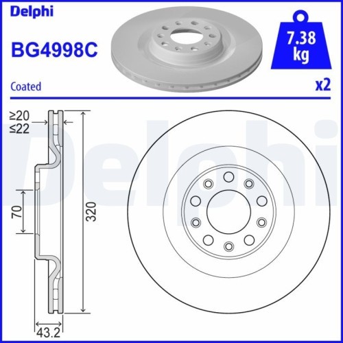 Set discuri frana spate DELPHI, Alfa Romeo Giulia (952 ), 10.2015-, Stelvio (949 ), 12.2016-, spate; puntea spate