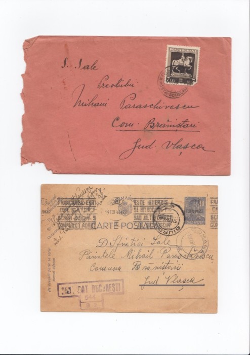 Corespondenta Preot Comuna Branistari Comana Vlasca Giurgiu ani &#039;30 &#039;40