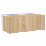 Cumpara ieftin Comoda TV de perete cu lumini LED, stejar sonoma, 80x35x31 cm
