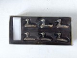 Set 6 suporti de etichete pentru masa, in forma de rata, argintate, vintage, Germania, Art Nouveau, 4x2.5cm bucata