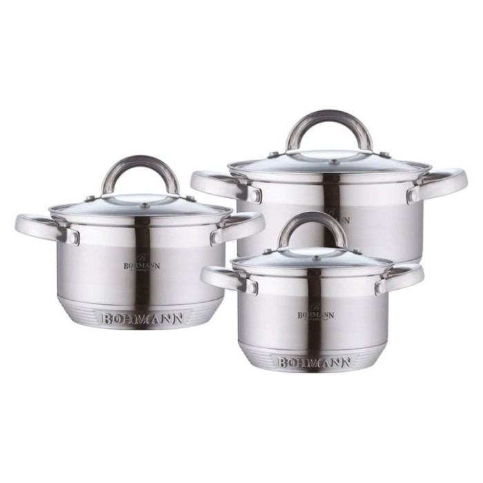 Set oale inox Bohmann, 6 piese, baza tripla, capace sticla