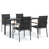 Set mobilier de gradina, 5 piese, negru, textilena si otel