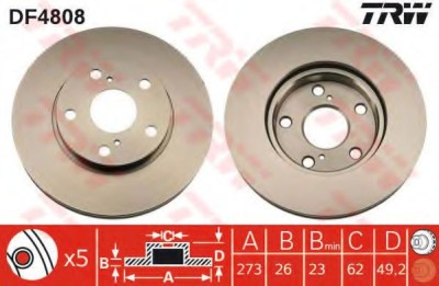 Disc frana TOYOTA COROLLA Limuzina (E15) (2006 - 2016) TRW DF4808 foto