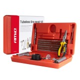 Kit reparatie anvelope tubeless 38 piese AMiO pentru autoturisme, SUV, quad si motociclete, benzi 100x6 mm, ulei 50 g, cleste 6 inch