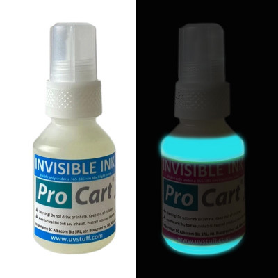 Cerneala UV invizibila Cyan pentru securizare si marcaje, universala, flacon 50 ml foto