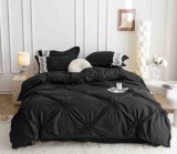 Cumpara ieftin Lenjerie pat dublu cu pliuri si inimi brodate,bumbac finet,6 piese,neagra-A858, Jojo Home
