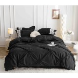 Lenjerie pat dublu cu pliuri si inimi brodate,bumbac finet,6 piese,neagra-A858