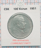 Cehoslovacia 100 korun 1951 argint - Communist Party - km 33 - D25301
