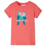 Tricou Copii VidaXL Corai, Bumbac, Papagali, Maneca Scurta, Marime 104 (3-4 Ani)