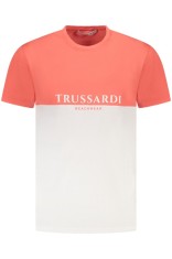 Trussardi Tricou barbati, cu imprimeu, Regular fit, Roz si alb, M foto