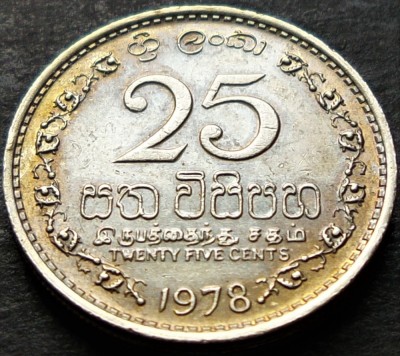Moneda exotica 25 CENTI - SRI LANKA, anul 1978 * cod 1801 A foto