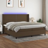Gossi pat continental cu saltea &amp; led maro inchis 200x200 cm textil