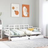 Cumpara ieftin Pat de zi cu sertare, alb, 80x200 cm, lemn masiv pin