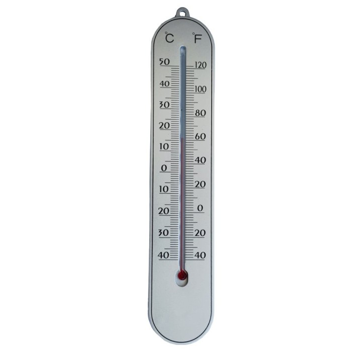 Termometru de perete Pufo Simple pentru interior/ exterior, 25 x 5 cm, argintiu