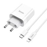 Incarcator Hoco 20W PD 3.0 Quick Charge + Cablu Date USB-C a Lightning C80A