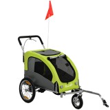 PawHut Remorcă bicicletă 2 &icirc;n 1 pentru c&acirc;ini, cărucior pliabil pentru c&acirc;ini medii cu suspensie, roți mari, ferestre, verde | Aosom Romania