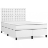 Cumpara ieftin Pat box spring cu saltea, alb, 140x200 cm, piele ecologica