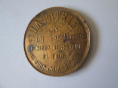 Rar! Franta jeton 5 Centimes:Patria-Ziare de seara cca 1895,pret catalog=95 Euro foto