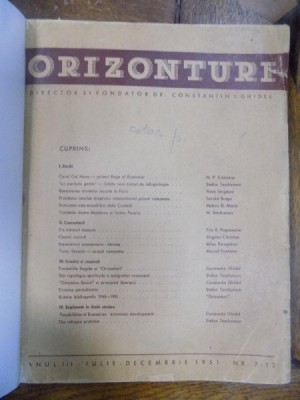 Orizonturi, Anul III, Iulie-Decembrie, Nr. 7-11, 1951 foto