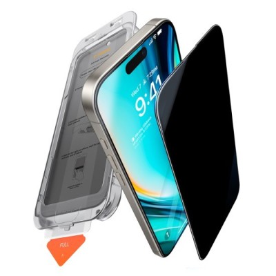 Folie pentru iPhone 16 Pro - Torras GlassGo Install Master Privacy - Clear foto