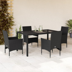 vidaXL Set mobilier de grădină cu perne 5 piese negru poliratan&sticlă