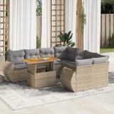 Gossi set canapele de gradina, 9 piese, cu perne, bej, poliratan