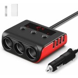 Cumpara ieftin Adaptor bricheta auto, 120W, 4 USB, monitorizare tensiune in timp real, Iluminare LED, 120W, ABS, negru/rosu