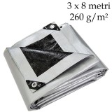 Cumpara ieftin Prelata PE de inalta densitate, 3x8 m, 260 g/mp, inele metalice, impermeabila, rezistenta UV si inghet