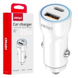 &Icirc;ncărcător auto USB-A+ USB-C 20W AMIO-03881