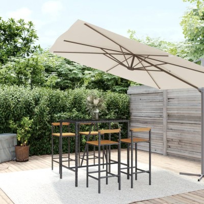 vidaXL Set bar pentru grădină, 5 piese, negru, poliratan/lemn acacia 3187692 foto