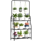 Outsunny Etagere &agrave; fleurs 3 niveaux suport de plante pentru interior și exterior din metal 3 c&acirc;rlige 75 x 25 x 137 cm negru | Aosom Romania