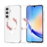 Husa pentru samsung galaxy a36 5g, atasare magnetica, magsafe, pink wreath 8, clear