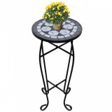 Masa laterala cu mozaic pentru plante, negru si alb GartenMobel Dekor, vidaXL